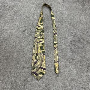 Structure Vintage 90s Cotton Architecture Building Print Necktie Mens Green Y2K